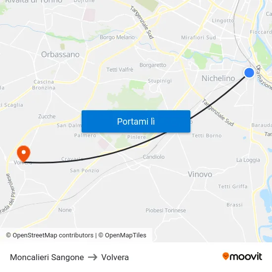 Moncalieri Sangone to Volvera map