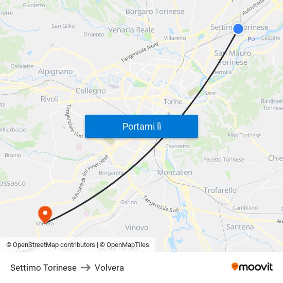 Settimo Torinese to Volvera map