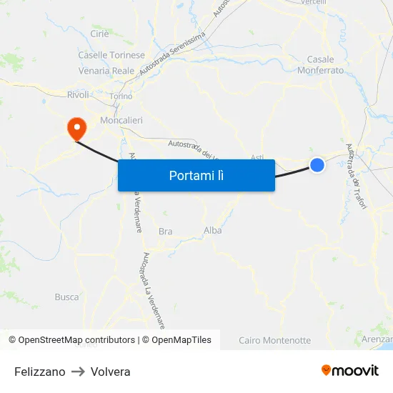 Felizzano to Volvera map