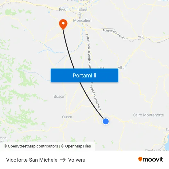 Vicoforte-San Michele to Volvera map