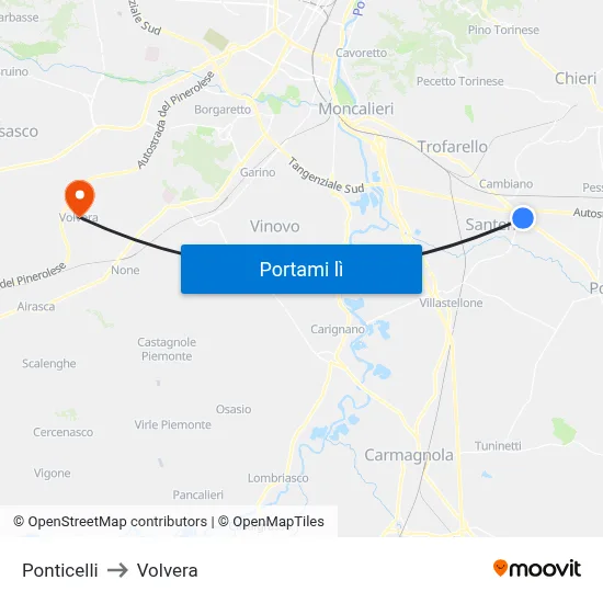 Ponticelli to Volvera map
