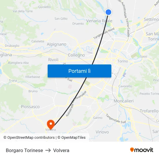 Borgaro Torinese to Volvera map