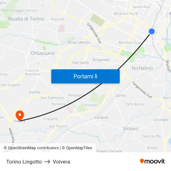 Torino Lingotto to Volvera map