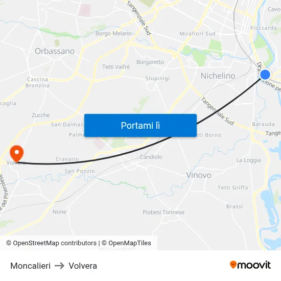 Moncalieri to Volvera map