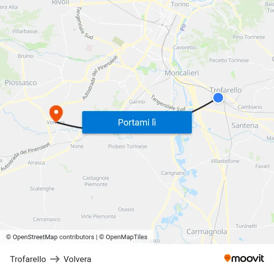 Trofarello to Volvera map