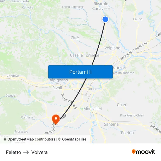 Feletto to Volvera map