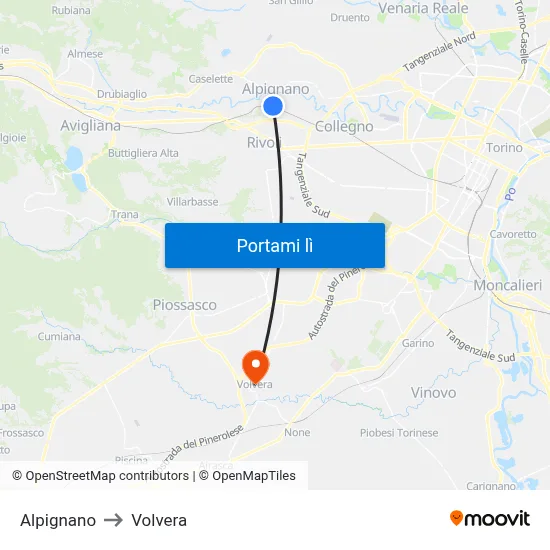 Alpignano to Volvera map