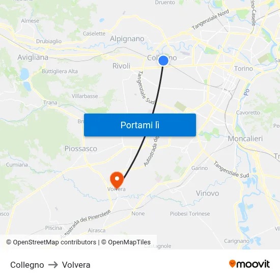 Collegno to Volvera map