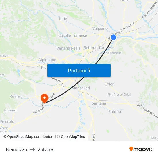 Brandizzo to Volvera map