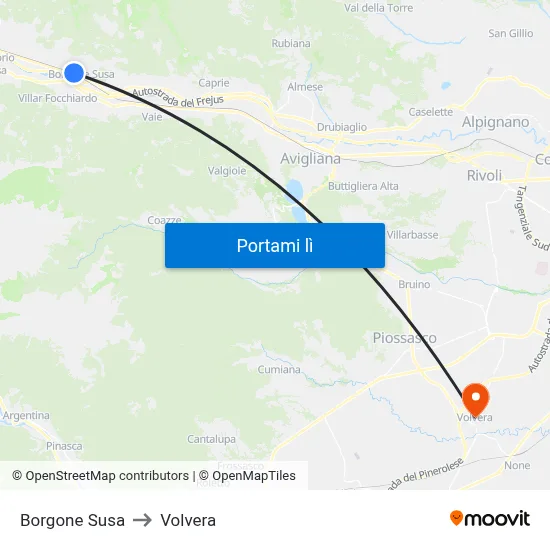 Borgone Susa to Volvera map