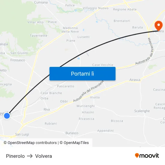 Pinerolo to Volvera map