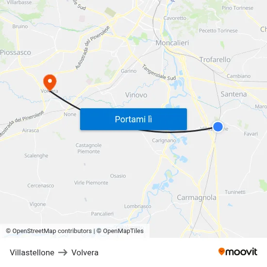 Villastellone to Volvera map