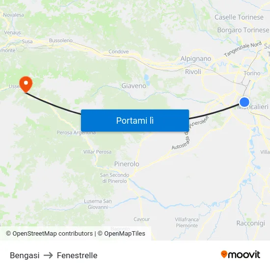 Bengasi to Fenestrelle map