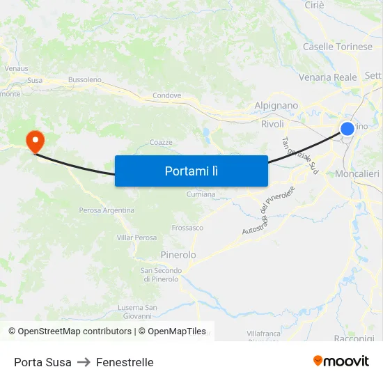 Porta Susa to Fenestrelle map