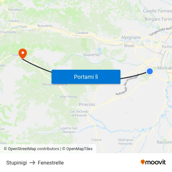 Stupinigi to Fenestrelle map
