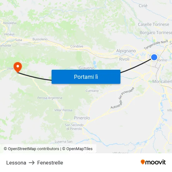 Lessona to Fenestrelle map
