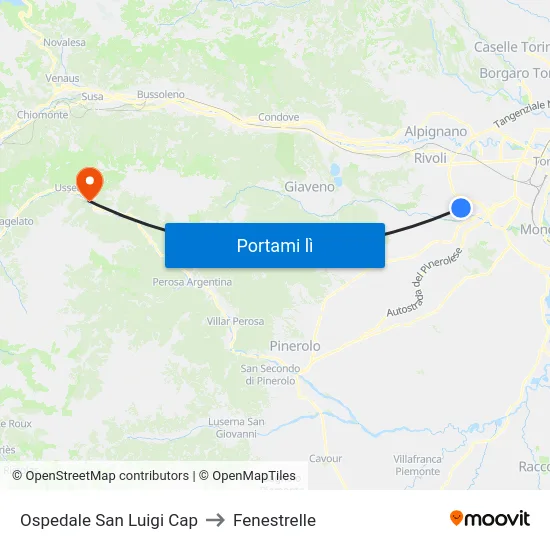 Ospedale San Luigi Cap to Fenestrelle map