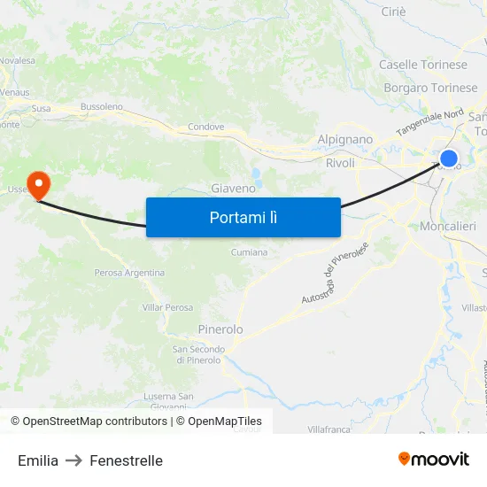 Emilia to Fenestrelle map