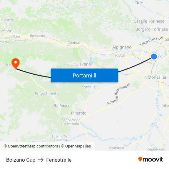 Bolzano Cap to Fenestrelle map