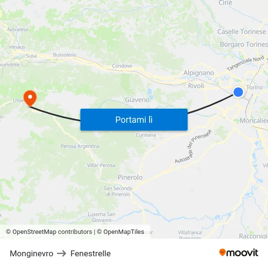 Monginevro to Fenestrelle map