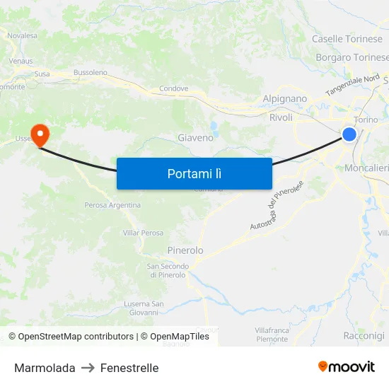 Marmolada to Fenestrelle map