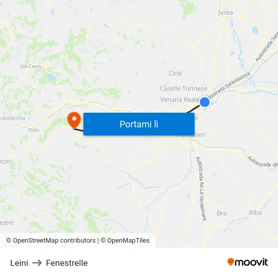 Leini to Fenestrelle map