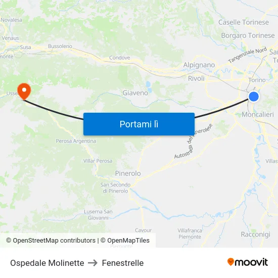 Ospedale Molinette to Fenestrelle map