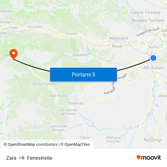 Zara to Fenestrelle map