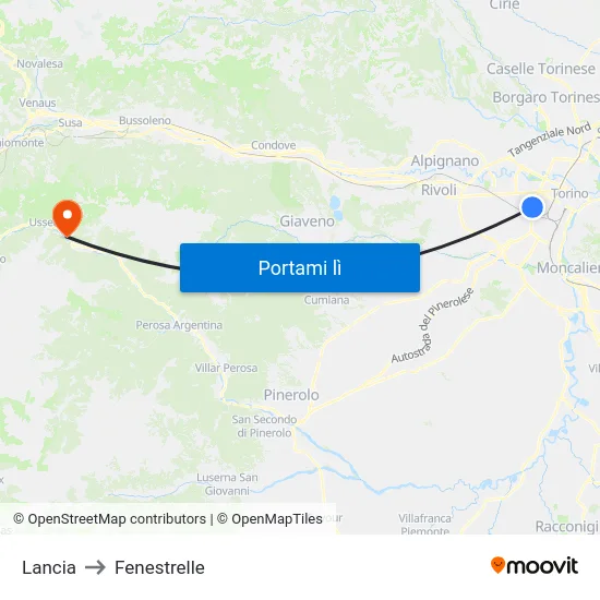 Lancia to Fenestrelle map