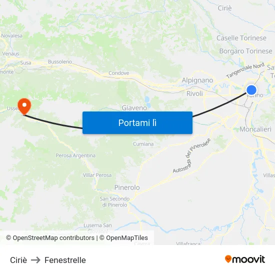 Ciriè to Fenestrelle map