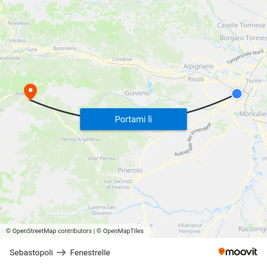 Sebastopoli to Fenestrelle map