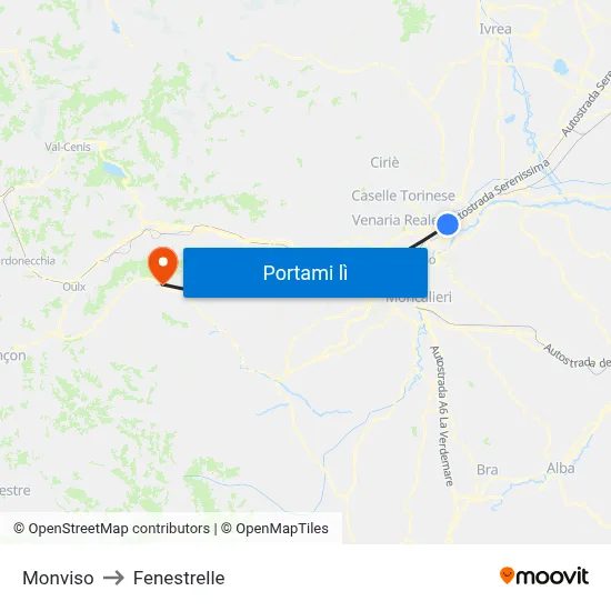 Monviso to Fenestrelle map