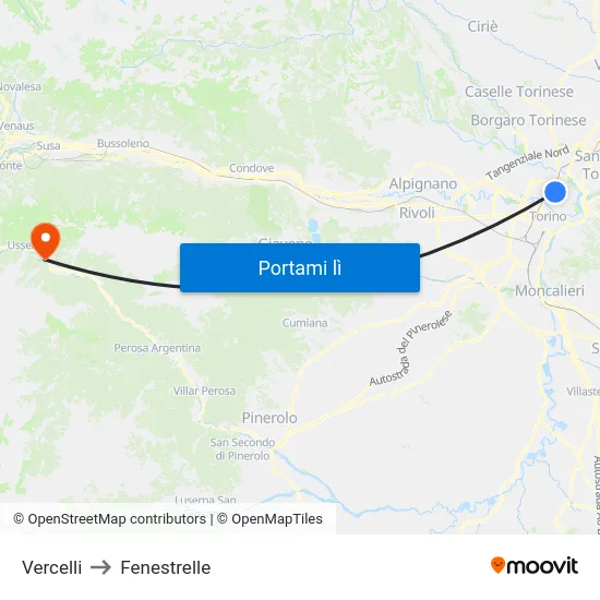 Vercelli to Fenestrelle map