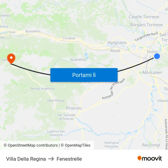 Villa Della Regina to Fenestrelle map