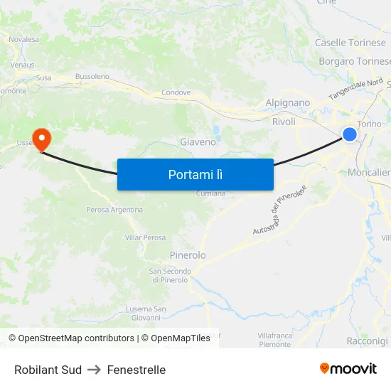Robilant Sud to Fenestrelle map