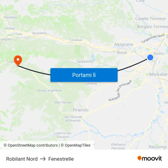Robilant Nord to Fenestrelle map