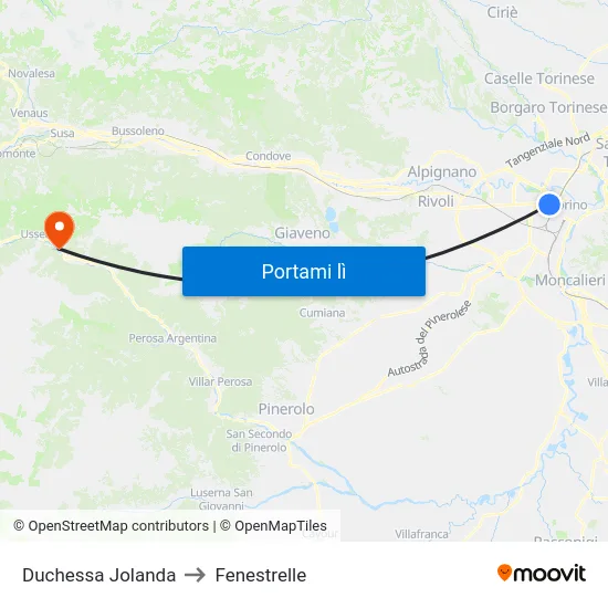 Duchessa Jolanda to Fenestrelle map