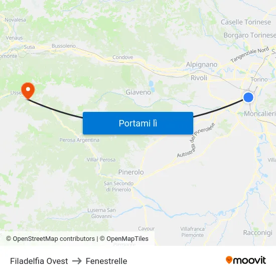 Filadelfia Ovest to Fenestrelle map