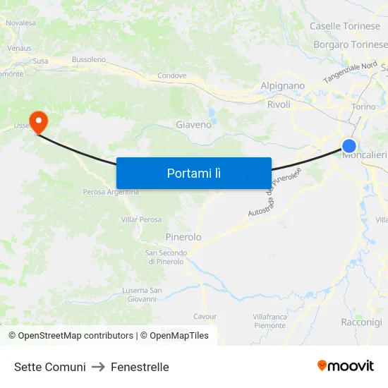 Sette Comuni to Fenestrelle map