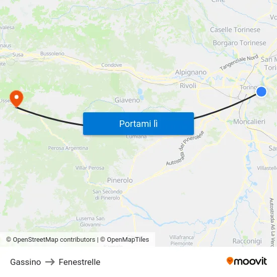 Gassino to Fenestrelle map