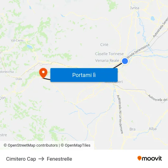Cimitero Cap to Fenestrelle map