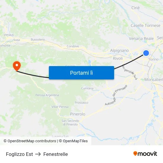 Foglizzo Est to Fenestrelle map