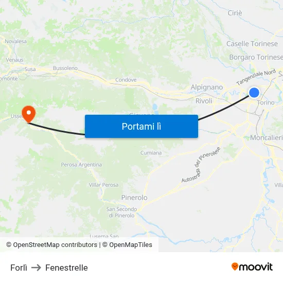 Forlì to Fenestrelle map