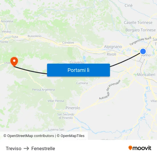 Treviso to Fenestrelle map