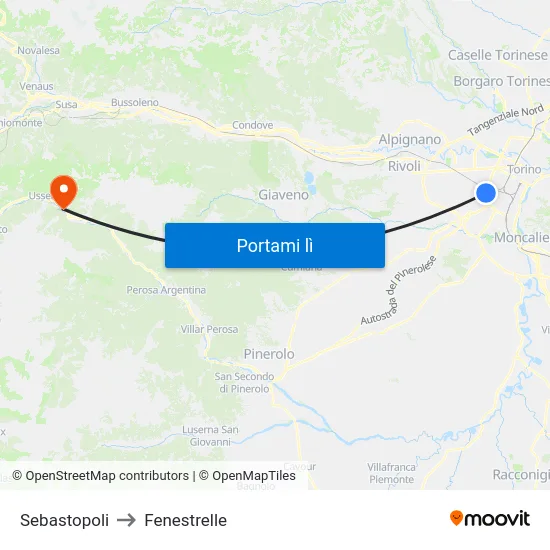 Sebastopoli to Fenestrelle map