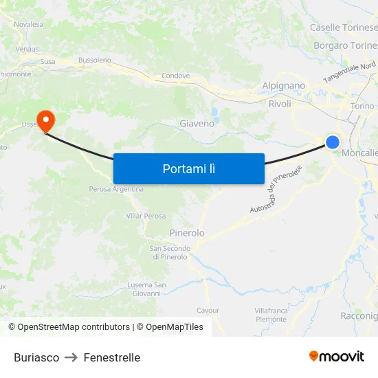 Buriasco to Fenestrelle map