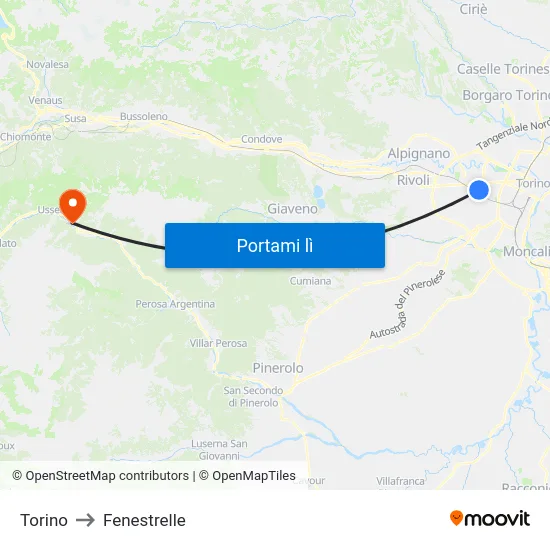 Torino to Fenestrelle map