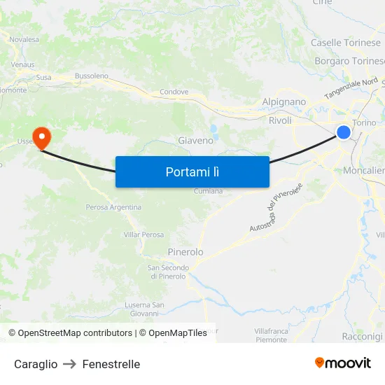 Caraglio to Fenestrelle map