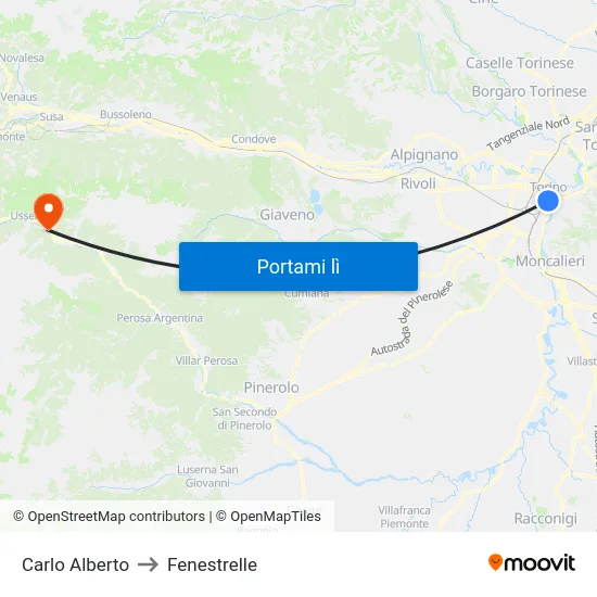 Carlo Alberto to Fenestrelle map