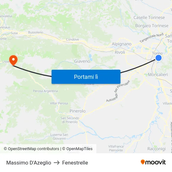 Massimo D'Azeglio to Fenestrelle map